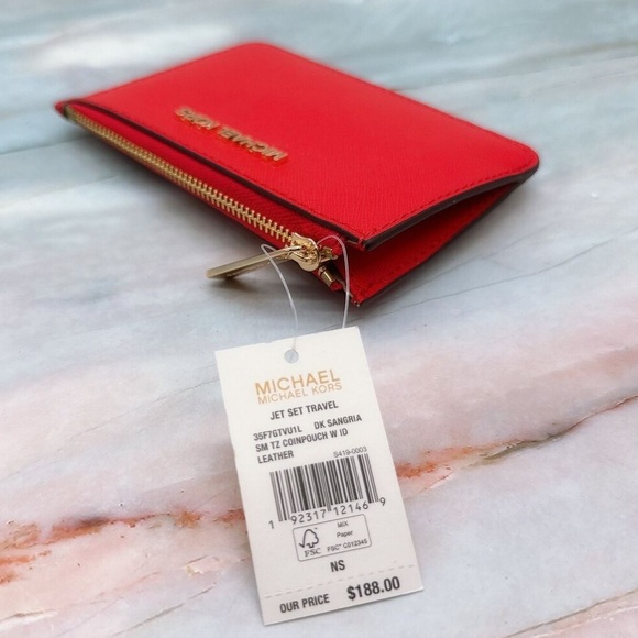 Michael Kors zip coin holder in red - Picture 2 of 8